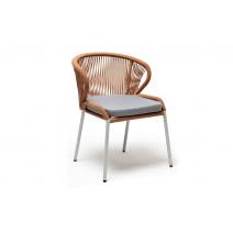  "Милан" стул плетеный из роупа, каркас алюминий светло-серый (RAL7035) шагрень, роуп оранжевый меланж круглый, ткань светло-серая, фото 3 