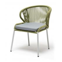  "Милан" стул плетеный из роупа, каркас алюминий светло-серый (RAL7035) шагрень, роуп салатовый круглый, ткань светло-серая, фото 1 