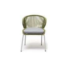  "Милан" стул плетеный из роупа, каркас алюминий светло-серый (RAL7035) шагрень, роуп салатовый круглый, ткань светло-серая, фото 2 