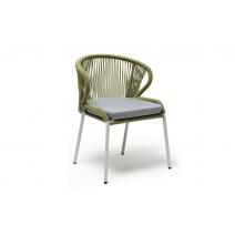  "Милан" стул плетеный из роупа, каркас алюминий светло-серый (RAL7035) шагрень, роуп салатовый круглый, ткань светло-серая, фото 3 