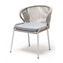  "Милан" стул плетеный из роупа, каркас алюминий светло-серый (RAL7035) шагрень, роуп серый меланж круглый, ткань светло-серая, фото 1 