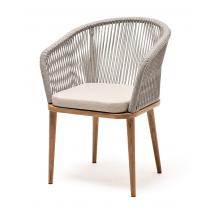  "Марсель" стул плетеный из роупа, основание дуб, роуп серый меланж круглый, ткань бежевая, фото 1 