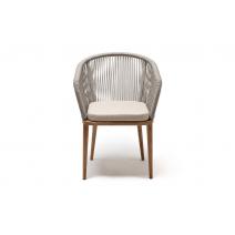  "Марсель" стул плетеный из роупа, основание дуб, роуп серый меланж круглый, ткань бежевая, фото 2 