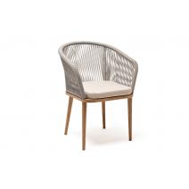  "Марсель" стул плетеный из роупа, основание дуб, роуп серый меланж круглый, ткань бежевая, фото 3 