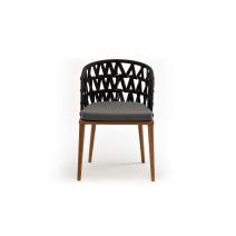  "Диего" стул плетеный из роупа, основание дуб, роуп темно-серый круглый, ткань серая, фото 2 