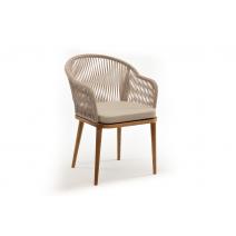  "Лион" стул плетеный из роупа, основание дуб, роуп бежевый круглый, ткань бежевая, фото 3 
