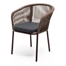  "Марсель" стул плетеный из роупа, каркас алюминий коричневый (RAL8016) шагрень, роуп коричневый круглый, ткань темно-серая, фото 1 