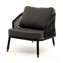  "Верона" кресло плетеное из роупа, каркас алюминий темно-серый (RAL7024) шагрень, роуп темно-серый круглый, ткань темно-серая, фото 1 