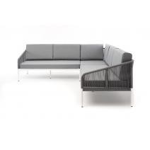  "Канны" диван модульный плетеный из роупа, каркас алюминий белый, роуп светло-серый круглый, ткань светло-серая, фото 1 