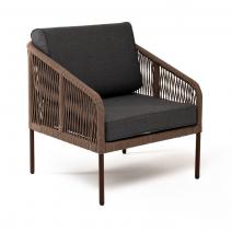  "Канны" кресло плетеное из роупа, каркас алюминий коричневый (RAL8016), роуп коричневый круглый, ткань темно-серая, фото 3 