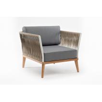  "Касабланка" кресло плетеное из роупа, основание дуб, роуп серо-коричневый 23мм, ткань серая, фото 3 