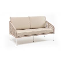  "Канны" диван 2-местный плетеный из роупа, каркас алюминий белый шагрень, роуп светло-серый круглый, ткань Neo ash, фото 3 