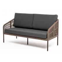  "Канны" диван 2-местный плетеный из роупа, каркас алюминий коричневый (RAL8016) муар, роуп коричневый круглый, ткань темно-серая 019, фото 1 