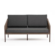  "Канны" диван 2-местный плетеный из роупа, каркас алюминий коричневый (RAL8016) муар, роуп коричневый круглый, ткань темно-серая 019, фото 2 