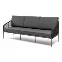  "Канны" диван 3-местный плетеный из роупа, каркас алюминий темно-серый (RAL7024) шагрень, роуп темно-серый круглый, ткань Savana grafit, фото 1 