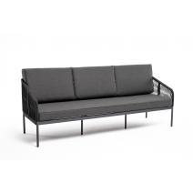  "Канны" диван 3-местный плетеный из роупа, каркас алюминий темно-серый (RAL7024) шагрень, роуп темно-серый круглый, ткань Savana grafit, фото 3 