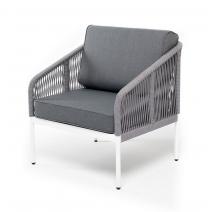  "Канны" кресло плетеное из роупа, каркас алюминий серый (RAL7022) муар, роуп серый круглый, ткань серая 017, фото 1 
