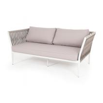  "Касабланка" диван 2-местный плетеный из роупа, каркас алюминий светло-серый (RAL7035) шагрень, роуп серо-коричневый 23мм, ткань бежевая интерьерная, фото 1 