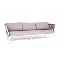  "Касабланка" диван 3-местный плетеный из роупа, каркас алюминий светло-серый (RAL7035) муар, роуп серо-коричневый 23мм, ткань серая, фото 2 