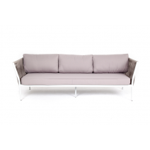  "Касабланка" диван 3-местный плетеный из роупа, каркас алюминий светло-серый (RAL7035) муар, роуп серо-коричневый 23мм, ткань серая, фото 3 