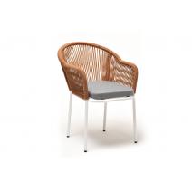  "Лион" стул плетеный из роупа, каркас алюминий белый (RAL9016) шагрень, роуп оранжевый меланж круглый, ткань светло-серая, фото 3 