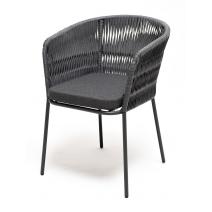  "Бордо" стул плетеный из роупа (колос), каркас алюминий темно-серый (RAL7024) муар, роуп серый 15мм, ткань темно-серая 027, фото 1 