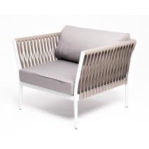  "Касабланка" кресло плетеное из роупа, каркас алюминий светло-серый (RAL7035) шагрень, роуп серо-коричневый 23мм, ткань Neo ash, фото 1 