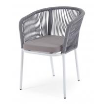  "Марсель" стул плетеный из роупа, каркас алюминий светло-серый (RAL7035) шагрень, роуп светло-серый круглый, ткань Neo ash, фото 1 