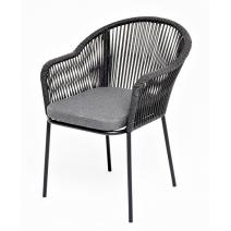  "Лион" стул плетеный из роупа, каркас из стали темно-серый (RAL7024) шагрень, роуп темно-серый круглый, ткань серая, фото 1 