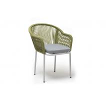  "Лион" стул плетеный из роупа, каркас алюминий светло-серый (RAL7035) шагрень, роуп салатовый меланж круглый, ткань светло-серая, фото 2 