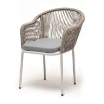  "Лион" стул плетеный из роупа, каркас алюминий светло-серый (RAL7035) шагрень, роуп серый меланж круглый, ткань светло-серая, фото 1 