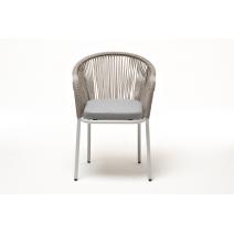  "Лион" стул плетеный из роупа, каркас алюминий светло-серый (RAL7035) шагрень, роуп серый меланж круглый, ткань светло-серая, фото 2 