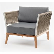  "Касабланка" кресло плетеное из роупа, основание дуб, роуп серо-коричневый 23мм, ткань серая, фото 1 