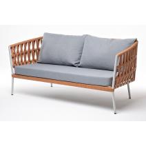  "Диего" диван 2-местный плетеный из роупа, каркас алюминий светло-серый (RAL7035) шагрень, роуп оранжевый меланж круглый, ткань светло-серая, фото 1 