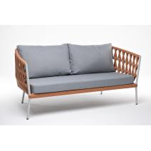  "Диего" диван 2-местный плетеный из роупа, каркас алюминий светло-серый (RAL7035) шагрень, роуп оранжевый меланж круглый, ткань светло-серая, фото 3 