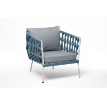  "Диего" кресло плетеное из роупа, каркас алюминий светло-серый (RAL7035) шагрень, роуп бирюзовый круглый, ткань светло-серая, фото 3 