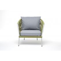  "Диего" кресло плетеное из роупа, каркас алюминий светло-серый (RAL7035) шагрень, роуп салатовый меланж круглый, ткань светло-серая, фото 2 