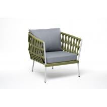  "Диего" кресло плетеное из роупа, каркас алюминий светло-серый (RAL7035) шагрень, роуп салатовый меланж круглый, ткань светло-серая, фото 3 