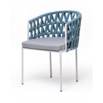  "Диего" стул плетеный из роупа, каркас из стали светло-серый (RAL7035) шагрень, роуп бирюзовый круглый, ткань светло-серая, фото 1 