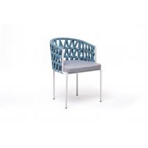  "Диего" стул плетеный из роупа, каркас из стали светло-серый (RAL7035) шагрень, роуп бирюзовый круглый, ткань светло-серая, фото 3 
