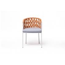  "Диего" стул плетеный из роупа, каркас из стали светло-серый (RAL7035) шагрень, роуп оранжевый меланж круглый, ткань светло-серая, фото 2 