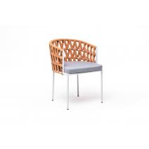  "Диего" стул плетеный из роупа, каркас из стали светло-серый (RAL7035) шагрень, роуп оранжевый меланж круглый, ткань светло-серая, фото 3 