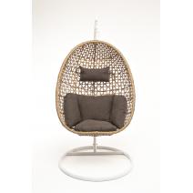  "Флоренция" подвесное кресло-кокон из искусственного ротанга, цвет соломенный с серой подушкой, фото 1 