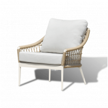  "Венеция" кресло плетеное из роупа, каркас алюминий белый, роуп соломенный, ткань белая, фото 1 