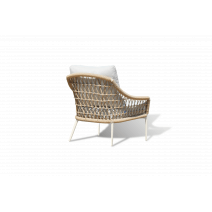  "Венеция" кресло плетеное из роупа, каркас алюминий белый, роуп соломенный, ткань белая, фото 2 