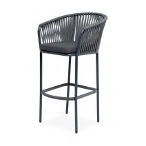  "Бордо" стул барный плетеный из роупа, каркас из стали серый (RAL7022) муар, роуп серый 15мм, ткань серая, фото 1 
