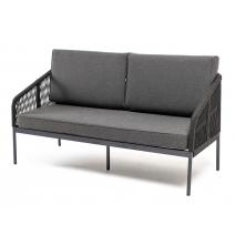  "Канны" диван 2-местный плетеный из роупа, каркас алюминий темно-серый (RAL7024) муар, роуп темно-серый круглый, ткань темно-серая 027, фото 1 