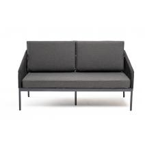  "Канны" диван 2-местный плетеный из роупа, каркас алюминий темно-серый (RAL7024) муар, роуп темно-серый круглый, ткань темно-серая 027, фото 2 
