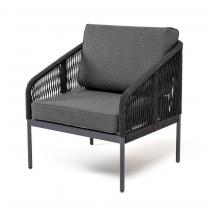  "Канны" кресло плетеное из роупа, каркас алюминий темно-серый (RAL7024) муар, роуп темно-серый круглый, ткань темно-серая 027, фото 1 
