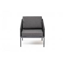  "Канны" кресло плетеное из роупа, каркас алюминий темно-серый (RAL7024) муар, роуп темно-серый круглый, ткань темно-серая 027, фото 2 